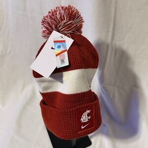 Nike Red and White Pom Adult Beanie Waffle Knit WSU Go Cougs New with Tags!